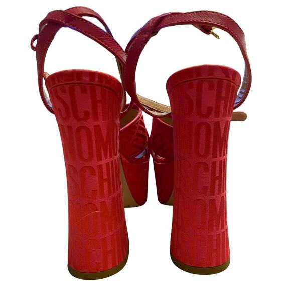 MOSCHINO Logo Jacquard Platform Sandals Canvas Party Statement Evening Sexy Sz 7 - Picture 8 of 13